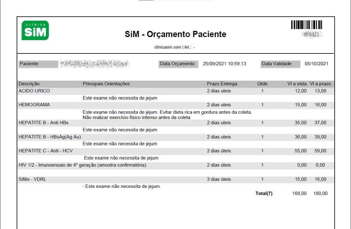 O antes do PDF de orçamento